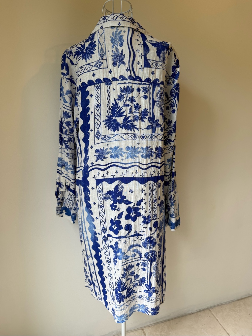 Joie Blue White Linen Blend Floral Button Front Shirt Dress Medium - Picture 2 of 8